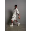 iegiyim™ Erkek Baskılı İkili Şortlu Alt-Üst Takım - Beyaz
