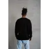 iegiyim™ Erkek Bisiklet Yaka Baskılı 3 İplik Pamuklu Sweatshirt -  Siyah