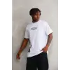 iegiyim™ Erkek Bisiklet Yaka Baskılı Oversize T-Shirt - Beyaz