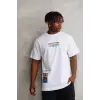 iegiyim™ Erkek Bisiklet Yaka Baskılı Oversize T-Shirt - Beyaz
