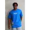 iegiyim™ Erkek Bisiklet Yaka Baskılı Oversize T-Shirt - Mavi