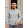 iegiyim™ Erkek Bisiklet Yaka Triko Kazak Pamuklu Kalın Fitilli Dokuma Regular Fit - Gri