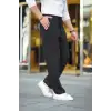 iegiyim™ Erkek Cizgili Dokuma Krep Jogger Buggy Pantalon Rahat kalıp - Siyah