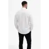 iegiyim™ Erkek KETEN Kumaş Oversize Uzun Kollu Rahat Kalıp Gömlek - Beyaz
