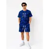 iegiyim™ Erkek Oversize Kalıp Pubg Bape X Shark Nakışlı Cepli Şort Takım - Mavi