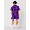 iegiyim™ Erkek Oversize Kalıp Pubg Bape X Shark Nakışlı Cepli Şort Takım - Mor