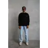 iegiyim™ Erkek Oversize Sweatshirt Ön ve Sırt Baskılı 3 İplik Pamuklu - Siyah
