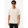 iegiyim™ Erkek V Yaka Basic Tişört Kısa Kol Yazlık Regular Fit T-Shirt - Bej