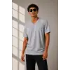 iegiyim™ Erkek V Yaka Basic Tişört Kısa Kol Yazlık Regular Fit T-Shirt - Gri