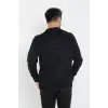 iegiyim™ Erkek V Yaka Kazak Uzun Kol Düz Dokuma Triko - Siyah