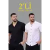 iegiyim™ Erkek Waffle Kumaş Açık Yakalı Düğmeli Regular Fit Gömlek 2’li Set Siyah-Beyaz