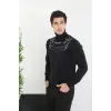 iegiyim™ Erkek Yarım Bağazlı Kazak Baskılı Dokuma Triko - Siyah