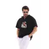 iegiyim™ Erkek Yarım Fermuarlı Oversize Baskılı T-Shirt - Siyah