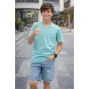 iegiyim™ Genç Erkek Çocuk V Yaka Tişört Model - Turkuvaz