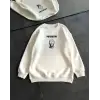 iegiyim™ Kadın 3 iplik Kışlık Bisiklet Yaka Baskılı SweatShirt - Beyaz