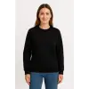 iegiyim™ Kadın 3 İplik Pamuklu Düz Bisiklet Yaka SweatShirt - Siyah