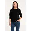 iegiyim™ Kadın 3 İplik Pamuklu Düz Bisiklet Yaka SweatShirt - Siyah