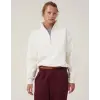 iegiyim™ Kadın 3 İplik Pamuklu Oversize Yarım Fermuarlı Yakalı Basic Sweatshirt - Beyaz