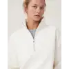 iegiyim™ Kadın 3 İplik Pamuklu Oversize Yarım Fermuarlı Yakalı Basic Sweatshirt - Beyaz
