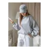iegiyim™ Kadın 3 İplik Pamuklu Oversize Yarım Fermuarlı Yakalı Basic Sweatshirt - Gri