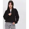 iegiyim™ Kadın 3 İplik Pamuklu Oversize Yarım Fermuarlı Yakalı Basic Sweatshirt - Siyah