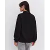 iegiyim™ Kadın 3 İplik Pamuklu Oversize Yarım Fermuarlı Yakalı Basic Sweatshirt - Siyah
