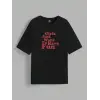 iegiyim™ Kadın Baskılı Oversize Kısa kol T-shirt - Siyah