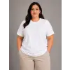iegiyim™ Kadın Battal Big Size Basic Tişört Bisiklet Yaka Rahat Kalıp T-Shirt - Beyaz