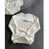 iegiyim™ Kadın Bisiklet Yaka 3 İplik Baskılı Oversize SweatShirt - Beyaz