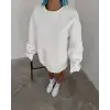 iegiyim™ Kadın Bisiklet Yaka 3 İplik Pamuklu Basic SweatShirt - Beyaz