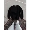 iegiyim™ Kadın Bisiklet Yaka 3 İplik Pamuklu Basic SweatShirt - Siyah