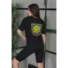 iegiyim™ Kadın Bisiklet Yaka Baskılı  Kısa kol Oversize T-Shirt - Siyah