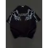 iegiyim™ Kadın Bisiklet Yaka Baskılı  Kısa kol Oversize T-Shirt - Siyah