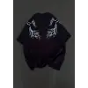 iegiyim™ Kadın Bisiklet Yaka Baskılı  Kısa kol Oversize T-Shirt - Siyah