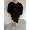 iegiyim™ kadın Bisiklet Yaka Baskılı Oversize  Kısa kol T-Shirt - Siyah