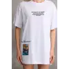iegiyim™ kadın Bisiklet Yaka Baskılı Oversize T-Shirt - Beyaz