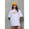 iegiyim™ kadın Bisiklet Yaka Baskılı Oversize T-Shirt - Beyaz