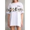 iegiyim™ kadın Bisiklet Yaka Baskılı Oversize T-Shirt - Beyaz