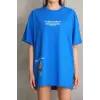 iegiyim™ kadın Bisiklet Yaka Baskılı Oversize T-Shirt - Mavi