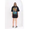iegiyim™ kadın  Bisiklet Yaka Baskılı Oversize T-Shirt - Siyah