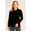 iegiyim™ Kadın Bisiklet Yaka Triko Kazak Pamuklu Kalın Fitilli Dokuma Regular Fit -  Siyah