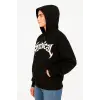 iegiyim™ Kadın Kapüşonlu 3 İplik Şardonlu Önü Baskılı Fermuarlı Oversize Sweatshirt - Siyah