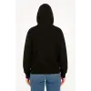 iegiyim™ Kadın Kapüşonlu 3 İplik Şardonlu Önü Baskılı Fermuarlı Oversize Sweatshirt - Siyah