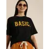iegiyim™ Kadın Kısa Kol Yazlık Tişört Bisiklet Yaka BASIC Baskılı T-Shirt - Siyah