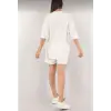 iegiyim™ Kadın Nakış İşlemeli Şort Kısa kol Alt-Üst Takım - Beyaz