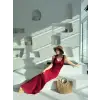 iegiyim™ Kadın Örgülü Uzun Triko Elbise - Bordo