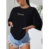 iegiyim™ Kadın T-shirt Penye Compack Classical Baskılı Kısa kol Tişört - Siyah