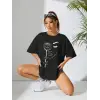iegiyim™ Kadın Tişört Baskılı Kısa kol Oversize T-shirt - Siyah