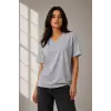iegiyim™ Kadın V Yaka Basic Tişört Kısa Kol Yazlık Regular Fit T-Shirt - Gri