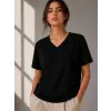 iegiyim™ Kadın V Yaka Basic Tişört Kısa Kol Yazlık Regular Fit T-Shirt - Siyah